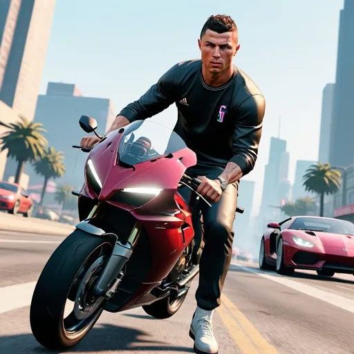 Prompt: Ronaldo with car in gta 6 filter