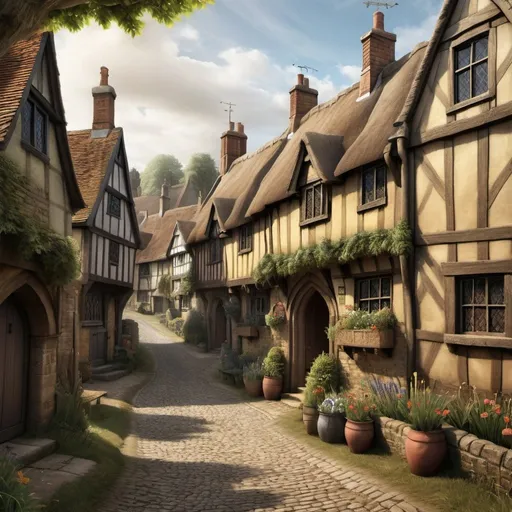 Prompt: Create a realistic fantasy image of an English village in the 15th century.
