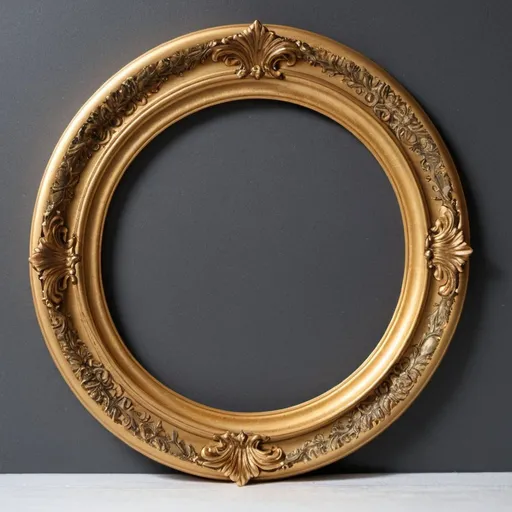 Prompt: Create an antique gold circle frame