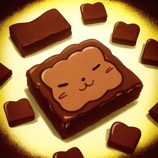 Prompt: fudge brownie cartoon with a cute face on it surrounded by marijuana


