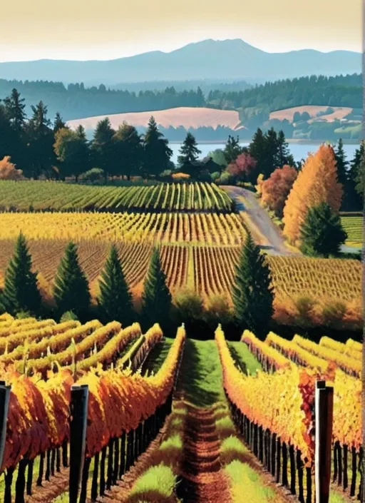 Prompt: RETRO POSTER OF WILLAMETTE VALLEY VINEYARDS IN THE FALL