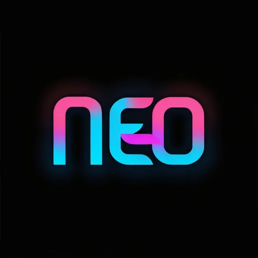 Prompt: Neon blue pink and red words NEo0 with a black reflective background