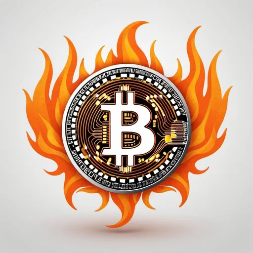 Prompt: design a bitcoin logo in white surrounded by orange flames