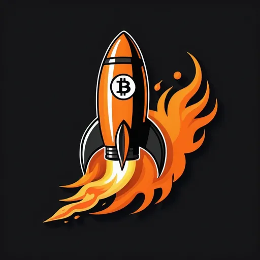 Prompt: design a bitcoin logo with orange and black with flames dancing in the shape of a rocket