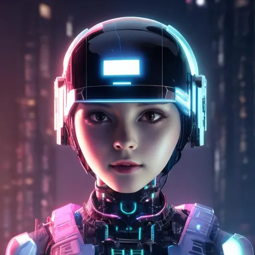 Prompt: Short-haired girl wearing a cyber helmet