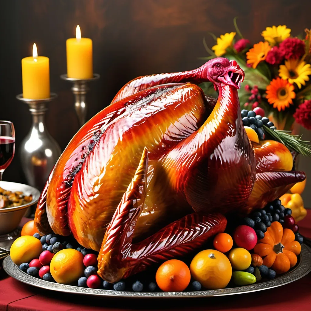 Prompt: the colorful turkey cooks the divine turkey