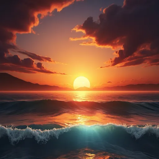 Prompt: create a beautiful image of sunset over the ocean