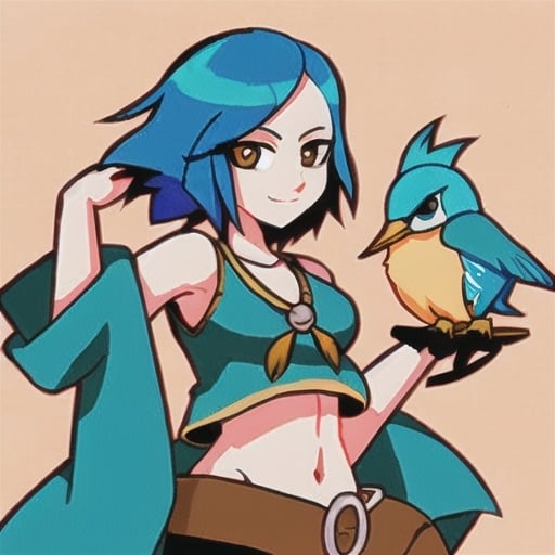 Prompt: kingfisher bird person with short hair wearing pirate cloths