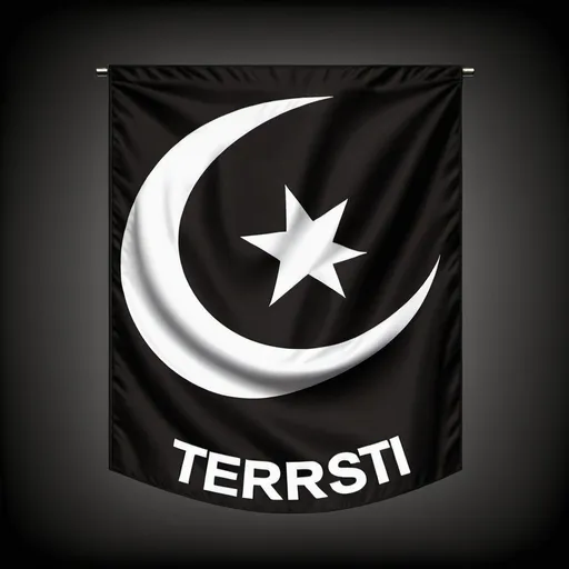 Prompt: islamic flag with the word terrorist on it