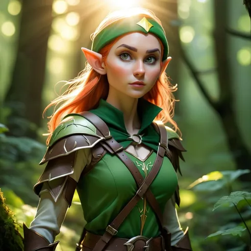 Prompt: Elf ranger in a mystical forest around sunlight