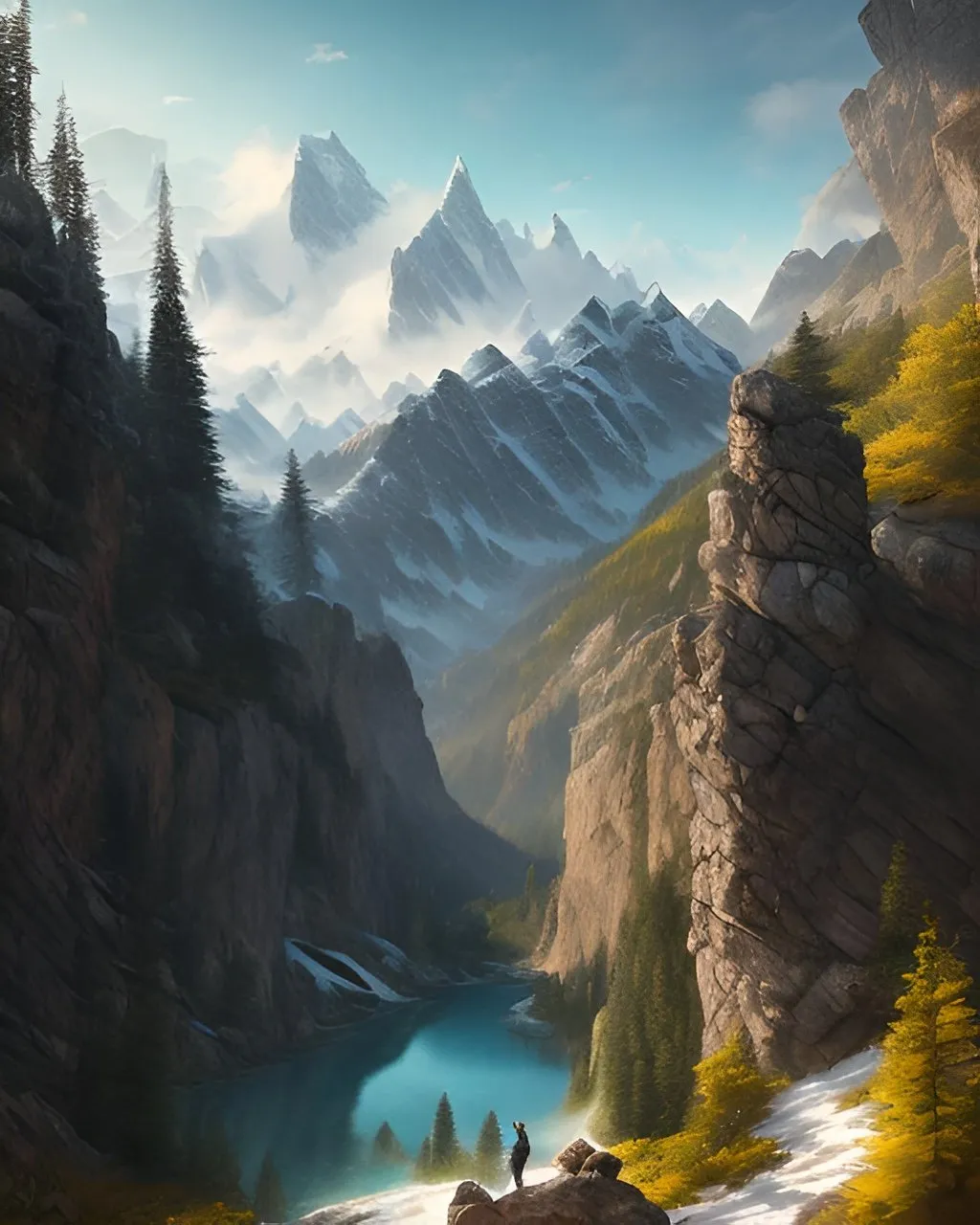 Prompt: photorealistic, the back of the man, panorama of the mountains, perfect composition, detailed face, realistic, super detailed, 8k, high quality, artstation, sharp focus, studio photo, intricate details, highly detailed, by greg rutkowski