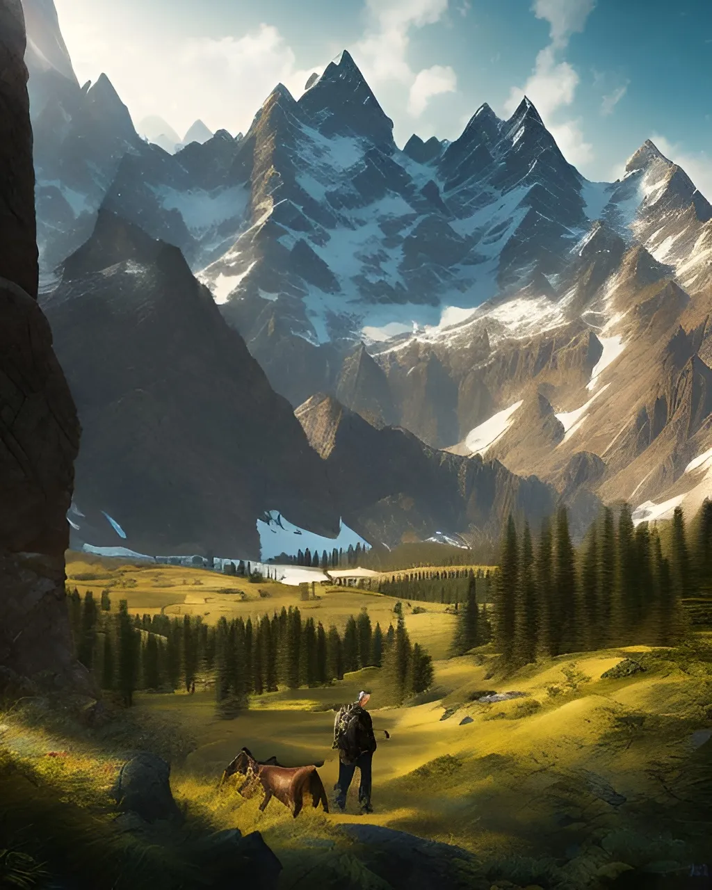 Prompt: photorealistic, the back of the man, panorama of the mountains, perfect composition, detailed face, realistic, super detailed, 8k, high quality, artstation, sharp focus, studio photo, intricate details, highly detailed, by greg rutkowski