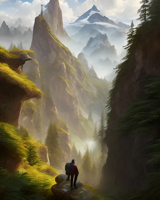 Prompt: photorealistic, portait, the back of the man, panorama of the mountain, perfect composition, detailed face, realistic, super detailed, 8k, high quality, artstation, sharp focus, studio photo, intricate details, highly detailed, by greg rutkowski