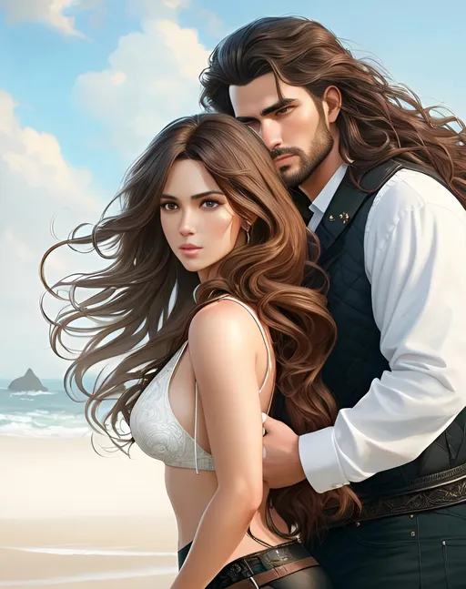 Prompt: photorealistic portrait, a couple of a beautiful girl with long wavy hair and a handsome man with thick hair, perfect composition, detailed face, realistic, super detailed, 8k, high quality, artstation, sharp focus, studio photo, intricate details, highly detailed, by greg rutkowski