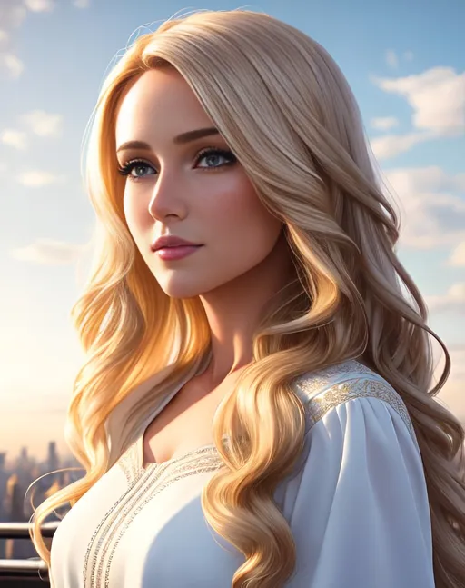 Prompt: photorealistic portrait, a couple of a beautiful girl with long wavy blonde hair wearing a white dress and a handsome man with short brown hair, passion, hot, love, panorama of the city, perfect composition, detailed face, realistic, super detailed, 8k, high quality, artstation, sharp focus, studio photo, intricate details, highly detailed, by greg rutkowski