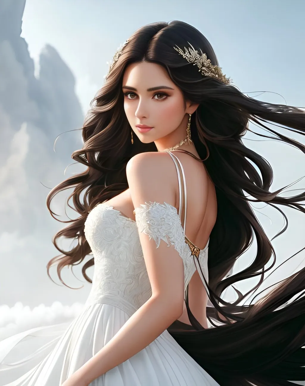 Prompt: photorealistic portrait, a couple of a beautiful girl with long wavy brown hair in a stunning white dress and a handsome man with black hair, perfect composition, detailed face, realistic, super detailed, 8k, high quality, artstation, sharp focus, studio photo, intricate details, highly detailed, by greg rutkowski