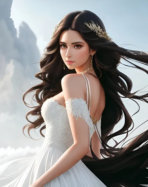 Prompt: photorealistic portrait, a couple of a beautiful girl with long wavy brown hair in a stunning white dress and a handsome man with black hair, perfect composition, detailed face, realistic, super detailed, 8k, high quality, artstation, sharp focus, studio photo, intricate details, highly detailed, by greg rutkowski