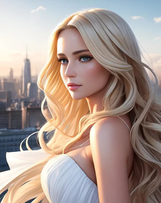 Prompt: photorealistic portrait, a beautiful girl with long wavy blonde hair wearing a white dress, a handsome man with short brown hair, passion, hot, love, panorama of the city, perfect composition, detailed face, realistic, super detailed, 8k, high quality, artstation, sharp focus, studio photo, intricate details, highly detailed, by greg rutkowski