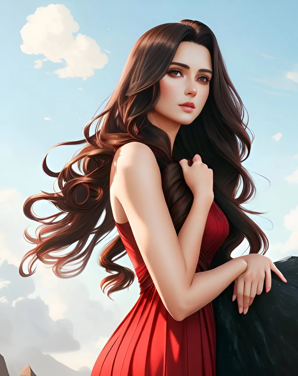 Prompt: photorealistic portrait, a beautiful girl with long wavy brown hair in a long red dress, a handsome man with black hair, perfect composition, detailed face, realistic, super detailed, 8k, high quality, artstation, sharp focus, studio photo, intricate details, highly detailed, by greg rutkowski