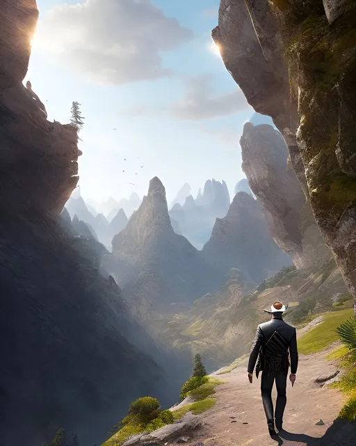 Prompt: photorealistic, portait, the back of the man walking, panorama of the mountain, perfect composition, detailed face, realistic, super detailed, 8k, high quality, artstation, sharp focus, studio photo, intricate details, highly detailed, by greg rutkowski