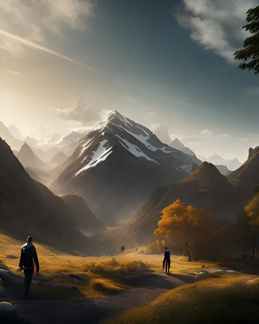 Prompt: photorealistic, portait, the back of the man walking, panorama of the mountain, perfect composition, detailed face, realistic, super detailed, 8k, high quality, artstation, sharp focus, studio photo, intricate details, highly detailed, by greg rutkowski