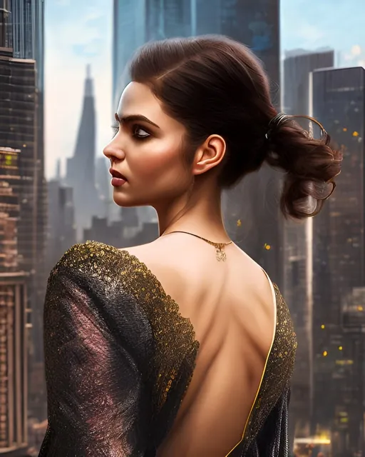 Prompt: photorealistic portrait, the back of the man and the girl, panorama of the city, perfect composition, detailed face, realistic, super detailed, 8k, high quality, artstation, sharp focus, studio photo, intricate details, highly detailed, by greg rutkowski