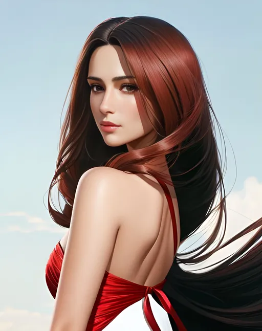 Prompt: photorealistic portrait, a beautiful girl with long wavy brown hair in a long red dress, a handsome man with black hair, perfect composition, detailed face, realistic, super detailed, 8k, high quality, artstation, sharp focus, studio photo, intricate details, highly detailed, by greg rutkowski