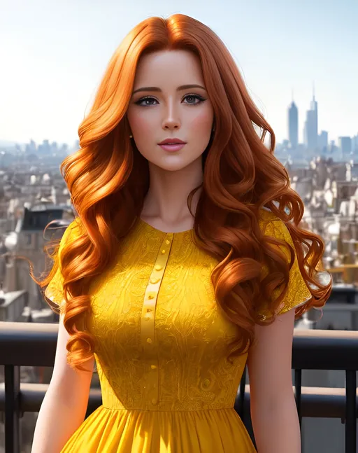 Prompt: photorealistic portrait, a beautiful girl with long wavy ginger hair wearing a yellow dress, a handsome man with short brown hair, passion, hot, love, panorama of the city, perfect composition, detailed face, realistic, super detailed, 8k, high quality, artstation, sharp focus, studio photo, intricate details, highly detailed, by greg rutkowski