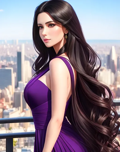 Prompt: photorealistic portrait, a beautiful girl with long wavy black hair wearing a purple dress, a handsome man with short brown hair, passion, hot, love, panorama of the city, perfect composition, detailed face, realistic, super detailed, 8k, high quality, artstation, sharp focus, studio photo, intricate details, highly detailed, by greg rutkowski