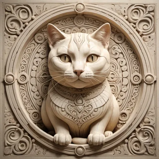 Prompt: a ancient cat, light source, symmetric but make this sketch for tile design

