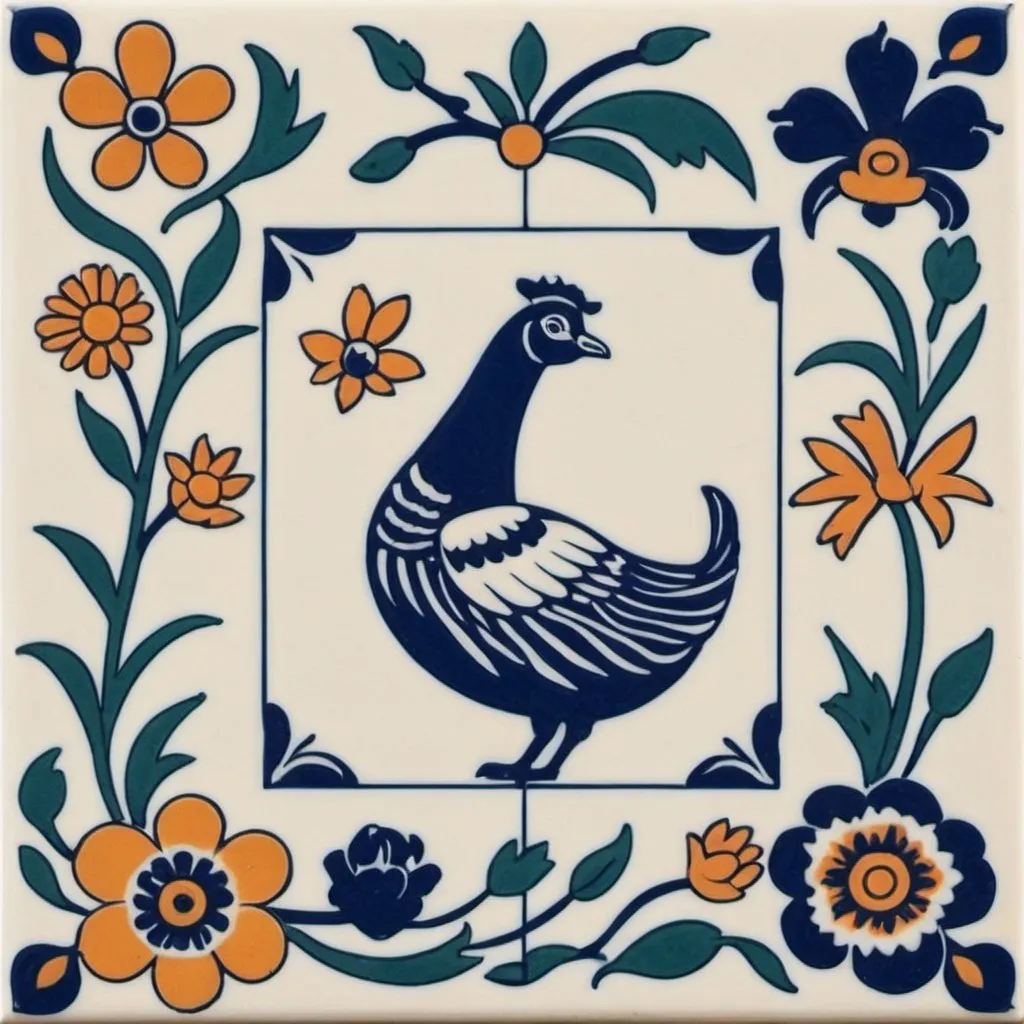 Prompt: minimalist lisbon tile design with animal and flowers

