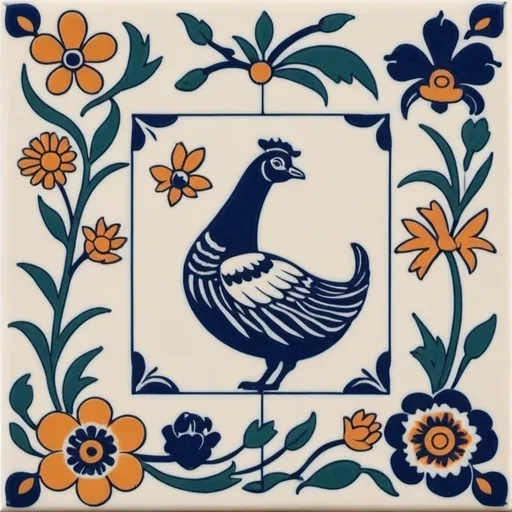 Prompt: minimalist lisbon tile design with animal and flowers

