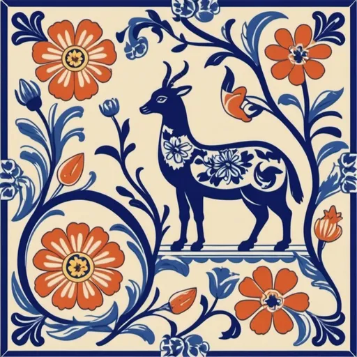 Prompt: minimalist lisbon tile design with animal and flowers
