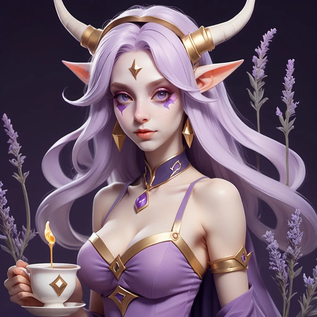 Prompt: soraka witch in lavander tea color palette