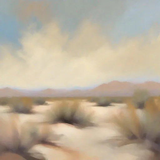 Prompt: Abstract desert landscape california, soft brush, impressionist, neutral colors, lots of sky
