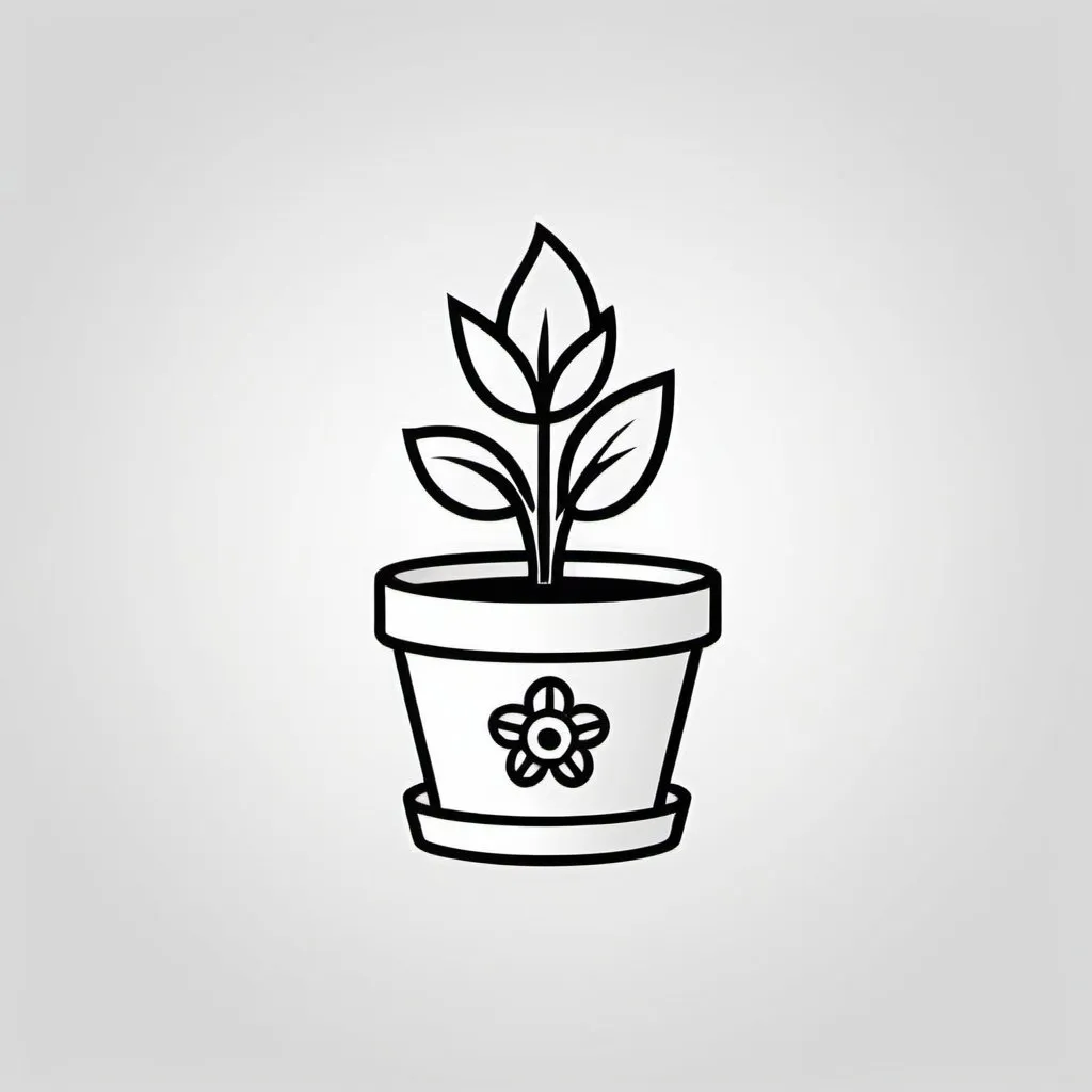 Prompt: make a flower pot in the style of a logo. just lines no details to the flower pot and make a small flower growing from the pot. keep the pot in the center and full white background. 