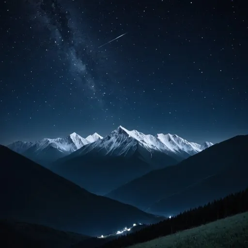 Prompt: night stars over the mountains