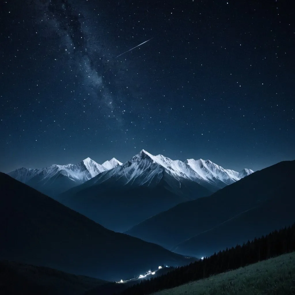 Prompt: night stars over the mountains