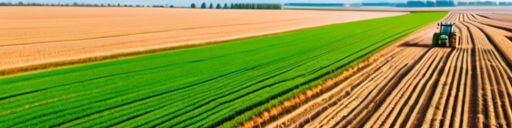 Prompt: generate and agricultural production banner photo. fields tractors farmers