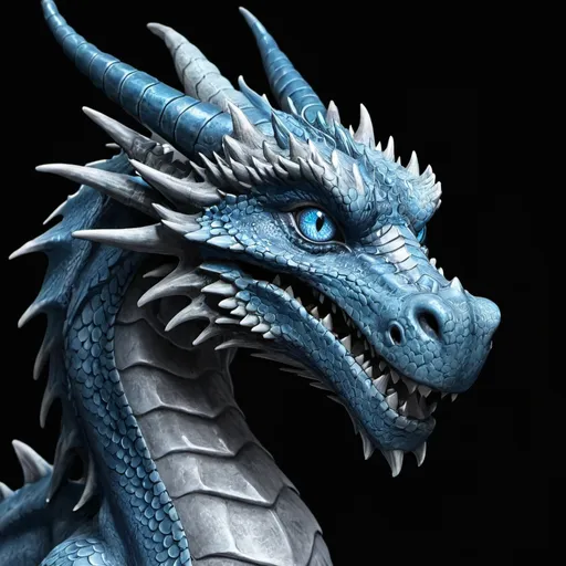 Prompt: Gray blue dragon with blue eyes
