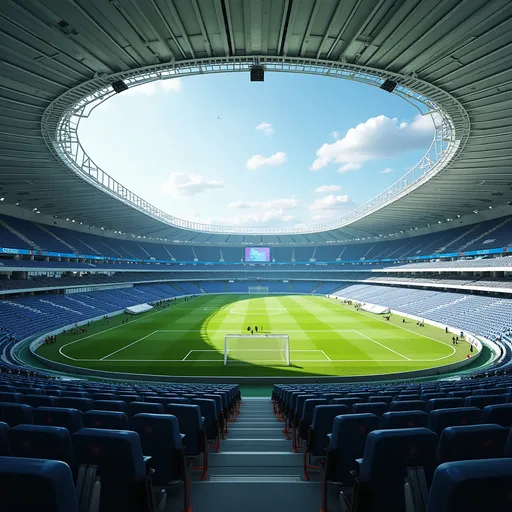 Prompt: Nuovo stadio calcio ultra moderno alta tecnologia 
.