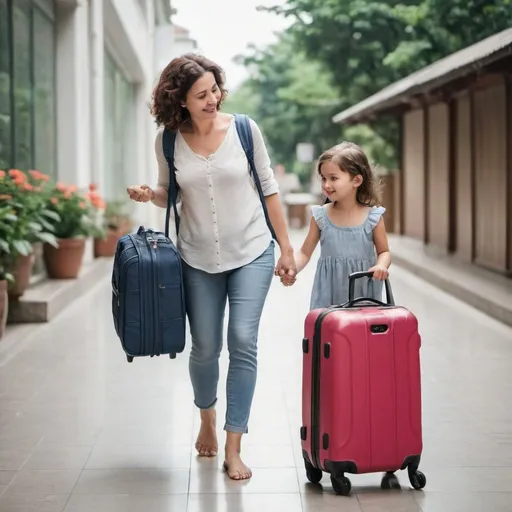 Prompt: an image of a mom going travel with her daughter
