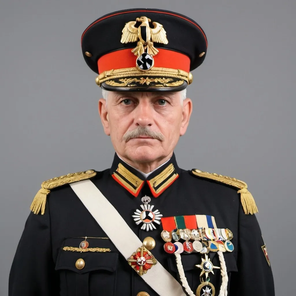 Prompt: Highly decorated and stern old German colonel