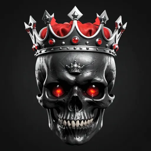 Prompt: a black skull with a crown and red eyes not to detailed