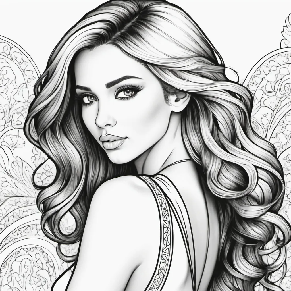 Prompt: black and white beautiful women coloring pages (make the page full)