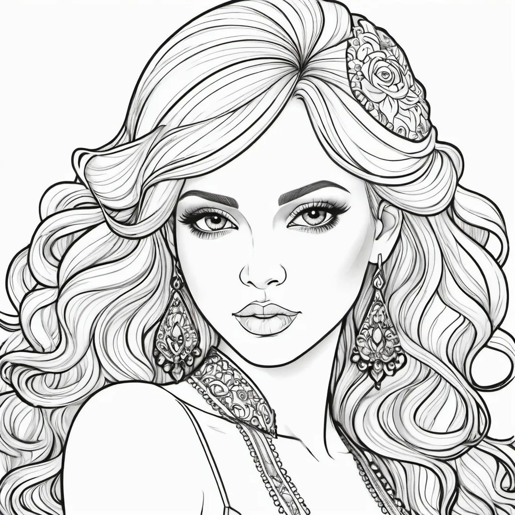 Prompt: black and white beautiful women coloring pages (make the page full)