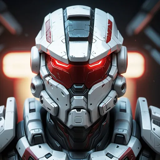 Prompt: Digital painting of Russian Halo armor, bear head helmet, woolly coat, white and red, high-res, detailed, futuristic, cool tones, cyberpunk, detailed armor, intense and focused gaze, professional, atmospheric lighting, Halo armor 