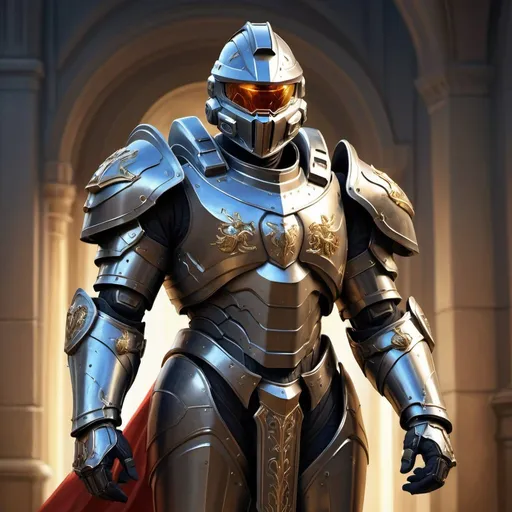 Prompt: Digital painting of a United Kingdom knight in Halo armor, detailed armor design, regal and imposing stance, high-res, ultra-detailed, digital painting, futuristic, metallic sheen, royal colors, dynamic pose, intricate details, professional art style, atmospheric lighting, historical inspiration, British flag motif, imposing presence