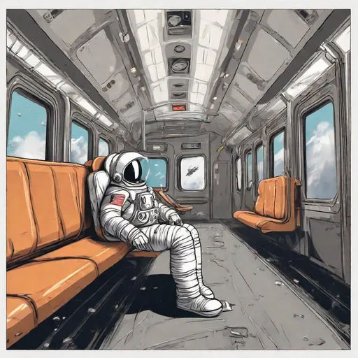 Prompt: The astronaut is sitting on the train