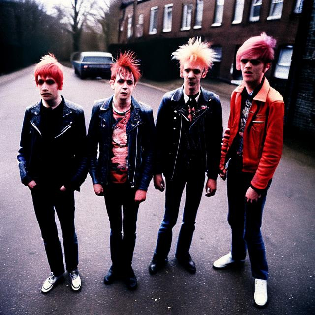 Prompt: UK punk rockers, photograph from 1979